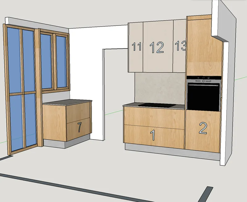 Croquis de conception de cuisine 3D avec elements numerotes